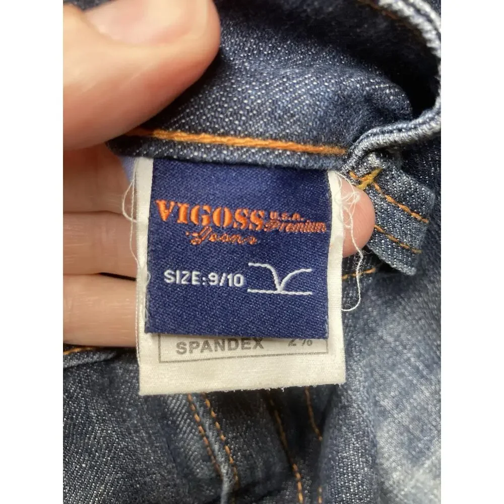 Y2K Visgoss U.S.A. Premium Denim Shorts Mid-Rise Cut-Off Raw Edge Studded 9/10